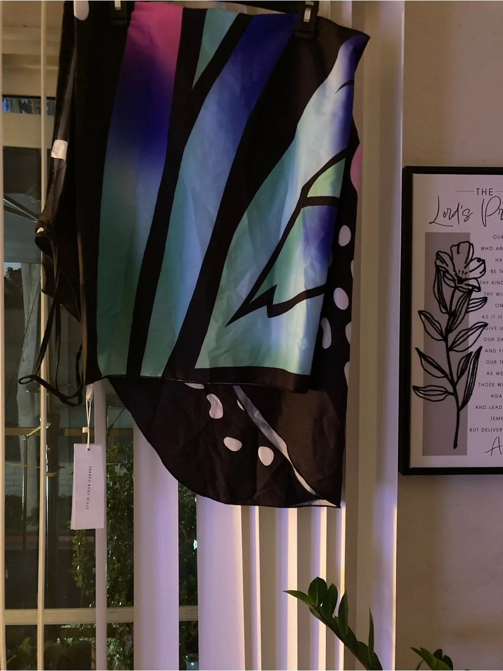 Colorblock Butterfly-Inspired Sheer Scarf in Black, Teal & Purple